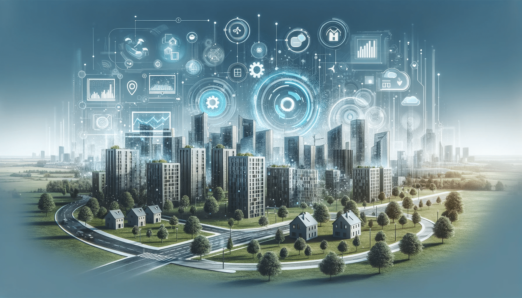 Blogs 1 DALL·E 2023 12 23 07.54.29 A landscape oriented blog image that visually represents the innovative and modern platform of Naminieks.lv for property management. The image should