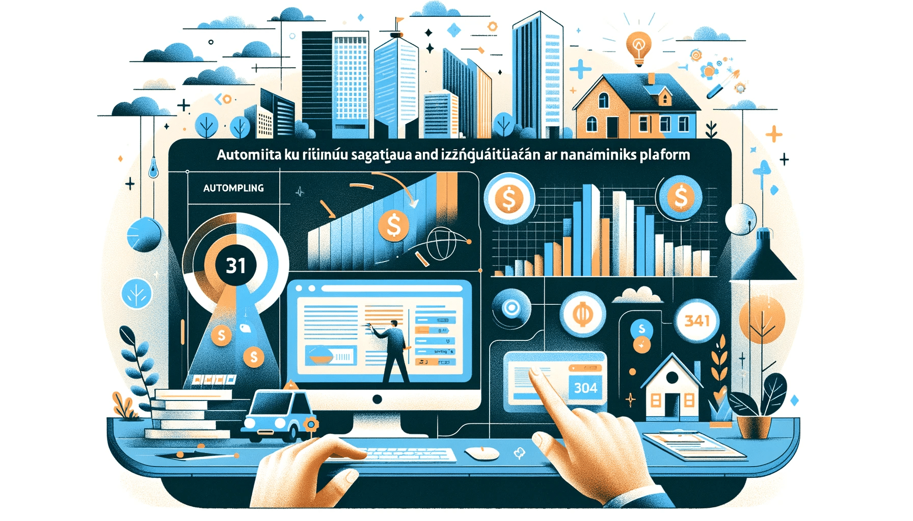 Blogs 5 DALL·E 2023 12 23 12.23.51 A landscape oriented blog image depicting the theme Automatisku Rekinu Sagatavosana un Izsutisana ar Naminieks Platformu. The image should illustrat